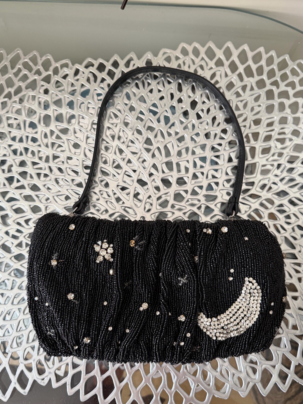 Staud Starry Night Black Hand Beaded Bean Bag Clutch / Shoulder Bag - Picture 11 of 13